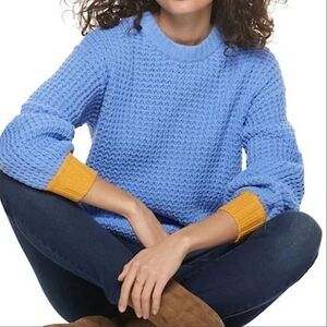 POPSUGAR Button Back Blue Crewneck Sweater